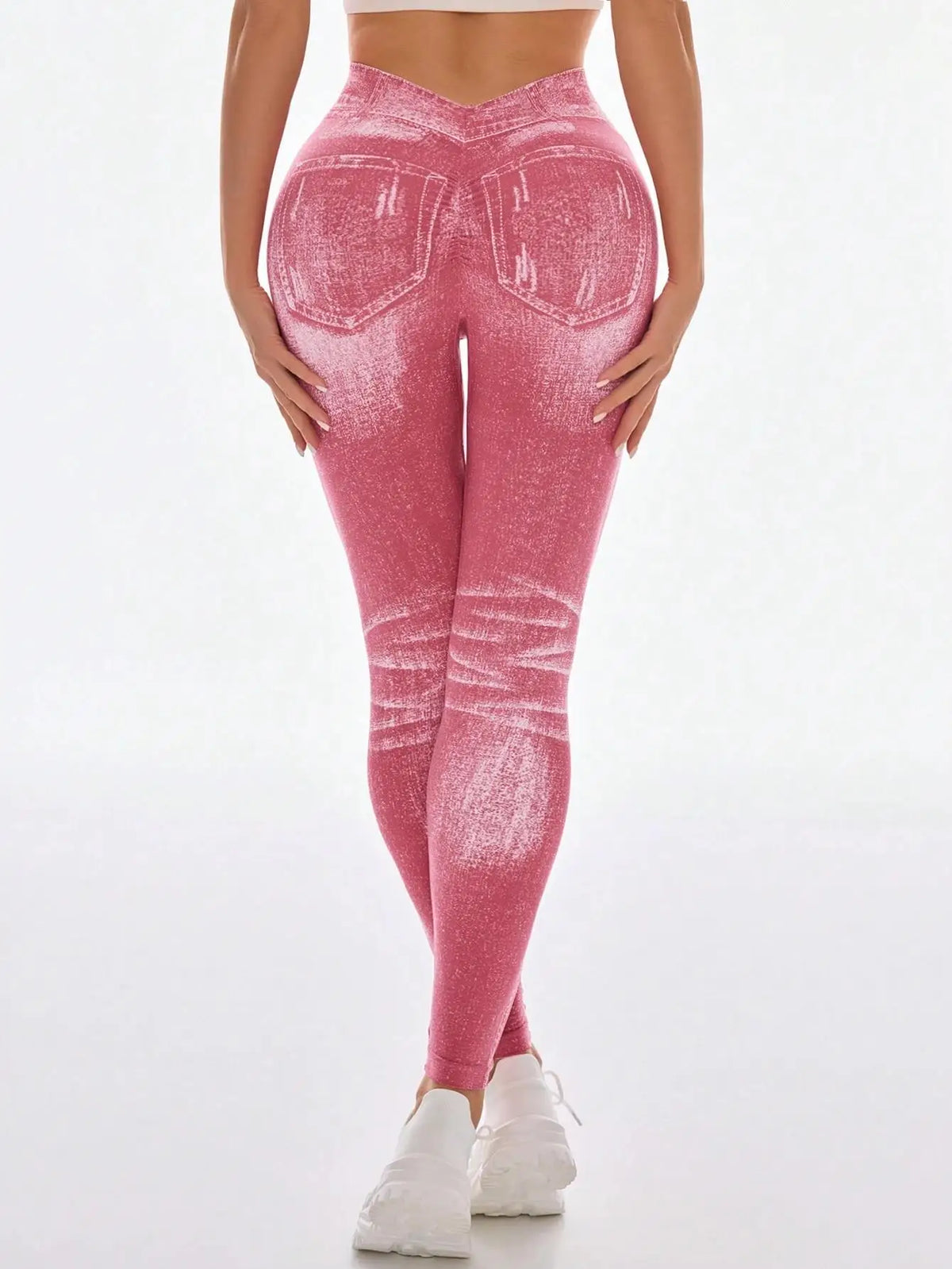 Women High Waist Faux Denim Jeggings With Butt Lifting Support