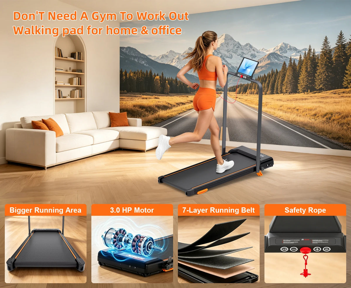 Foldable Home Treadmill With 3.0 HP Motor And Adjustable Incline