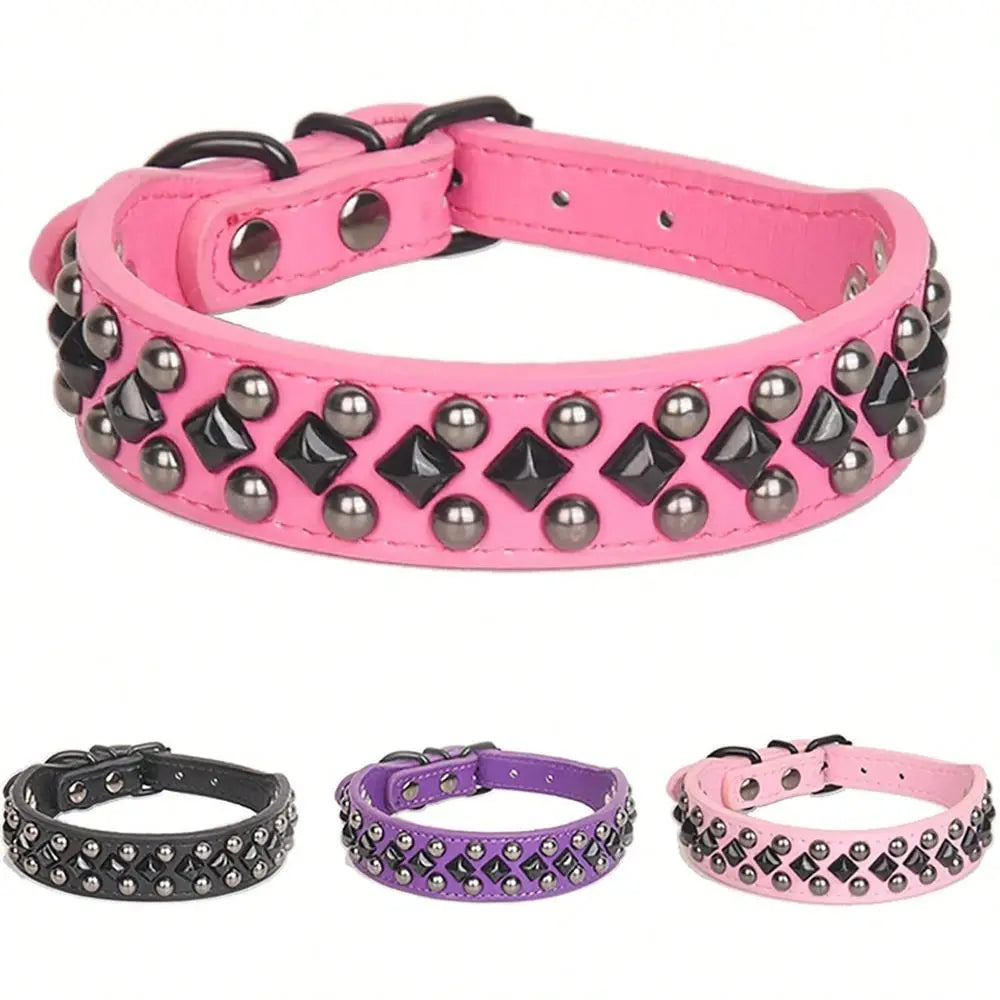 Soft PU Leather Studded Adjustable Dog Collar For Cat And Puppy
