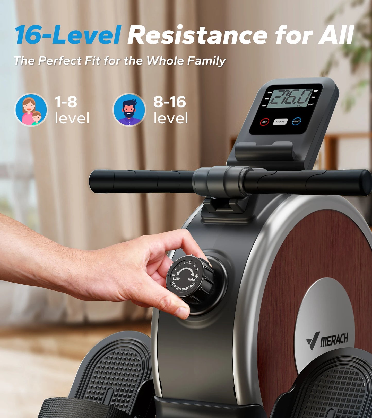 MERACH Magnetic Rowing Machine For Home With 16 Resistance Levels