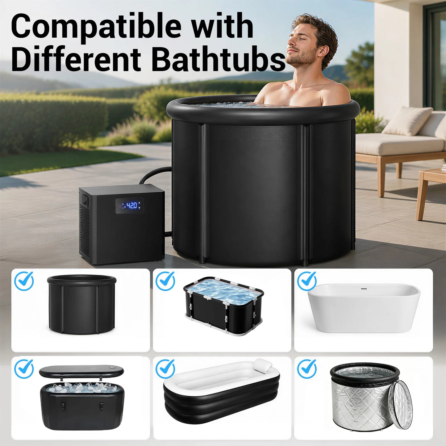 Ice Bath Chiller For Cold Plunge Tubs With Filter Pump
