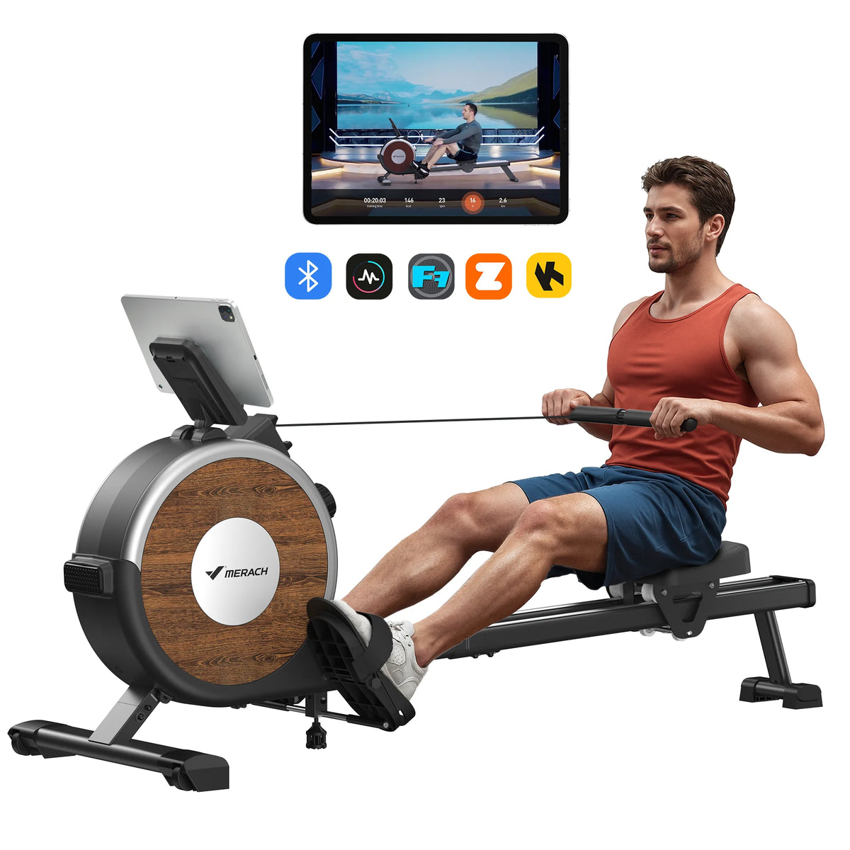 Merach Bluetooth Magnetic Rowing Machine With Dual Slide Rail