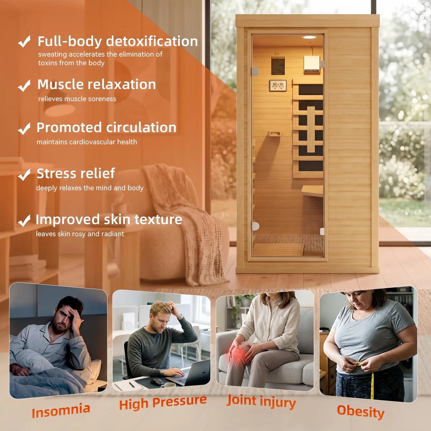 Nordivale One Person Wood Infrared Sauna With Bluetooth Control Panel