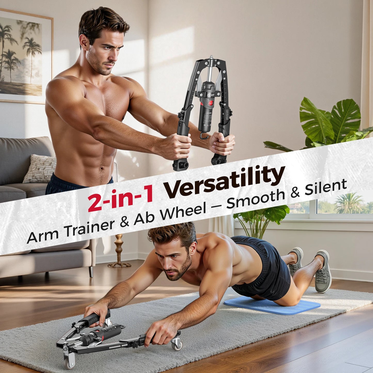 FED Fitness 3-In-1 Twister Arm Trainer With Ab Roller Wheel