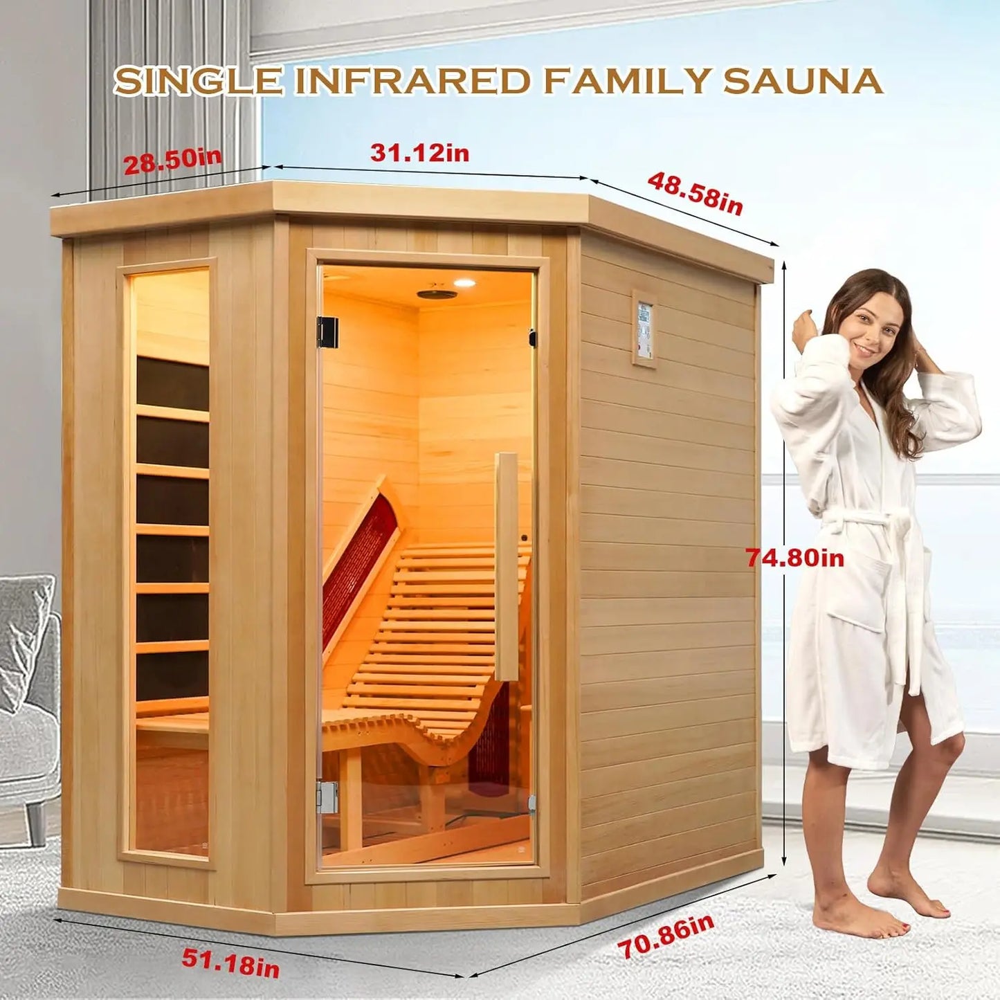 SMARTMAK Far Infrared Wood Sauna Indoor Canadian Hemlock