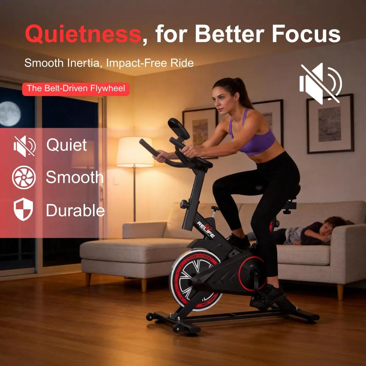 Relife Exercise Bike Stationary For Home With Silent Belt Drive