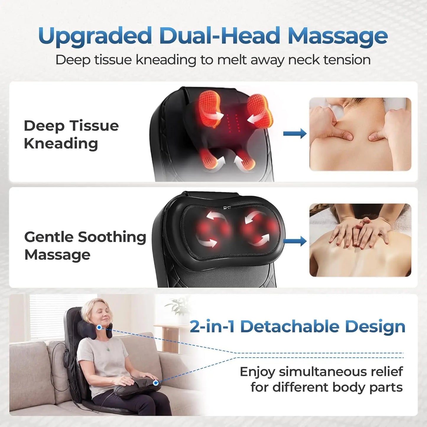 HIMOUTA 3-in-1 Shiatsu Massage Cushion With Heat 4D Kneading