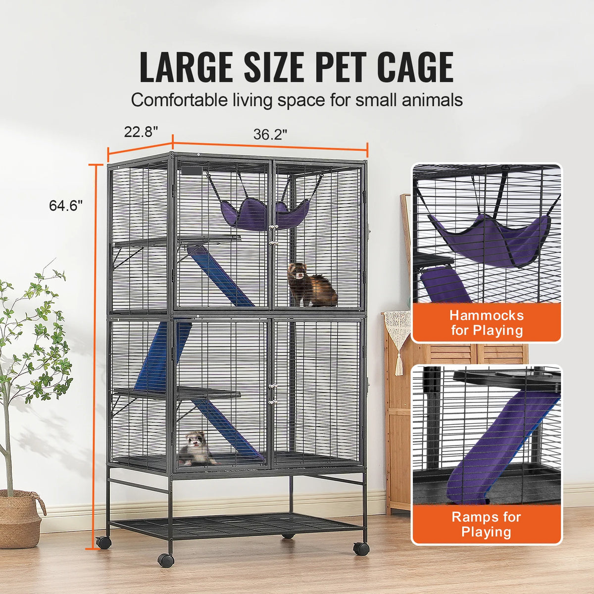 SucceBuy Four Tier Rolling Metal Spacious Indoor Cage