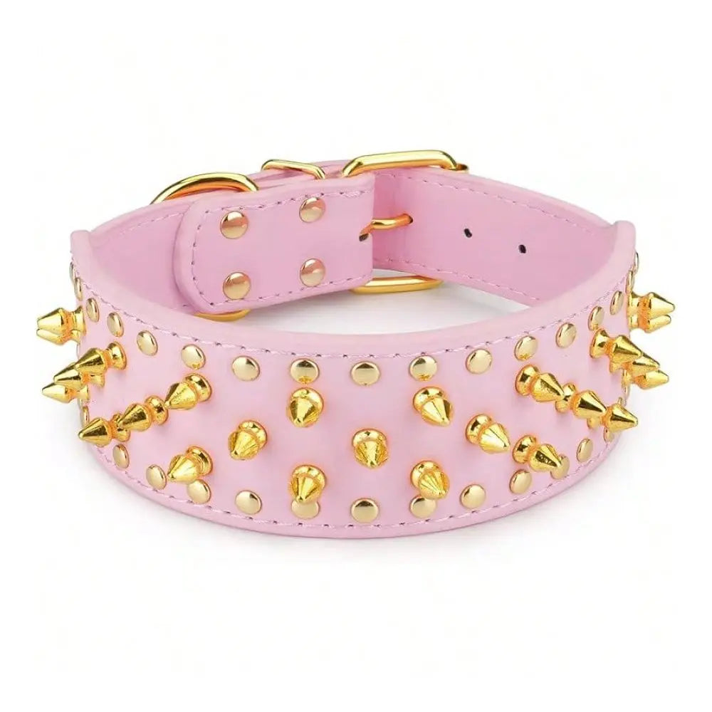 Adjustable Spiked PU Leather Dog Collar With Decorative Rivets