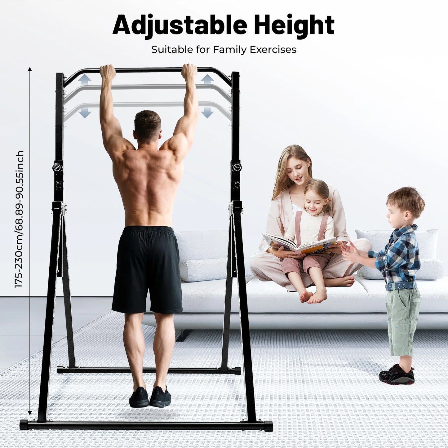 Foldable Pull Up Bar and Dip Station with Adjustable Height