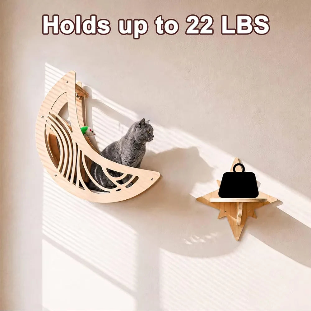 CWV Solid Pine Wood Wall Mounted Cat Climbing Shelves