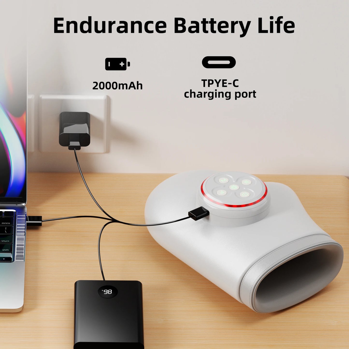 LEERCON Portable Hand Massager With 1800mAh Battery And 6 Modes