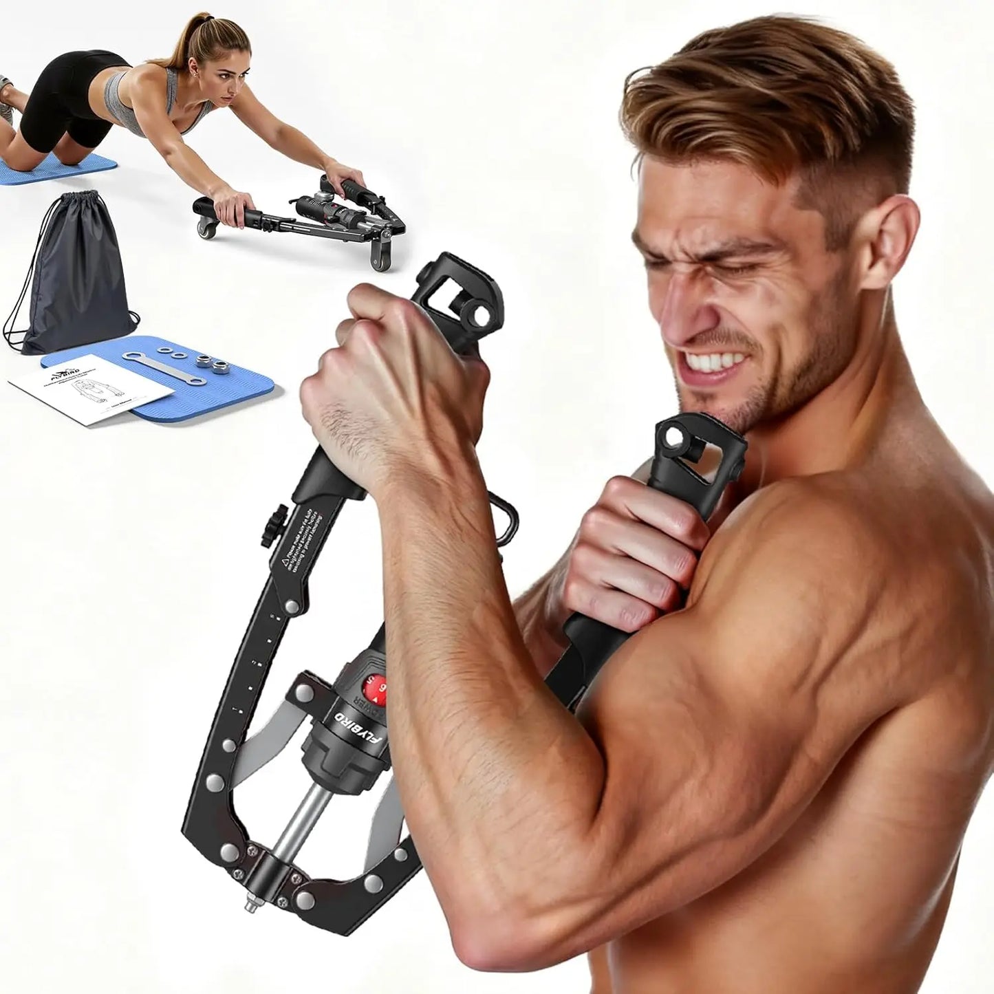 FED Fitness 3-In-1 Twister Arm Trainer With Ab Roller Wheel