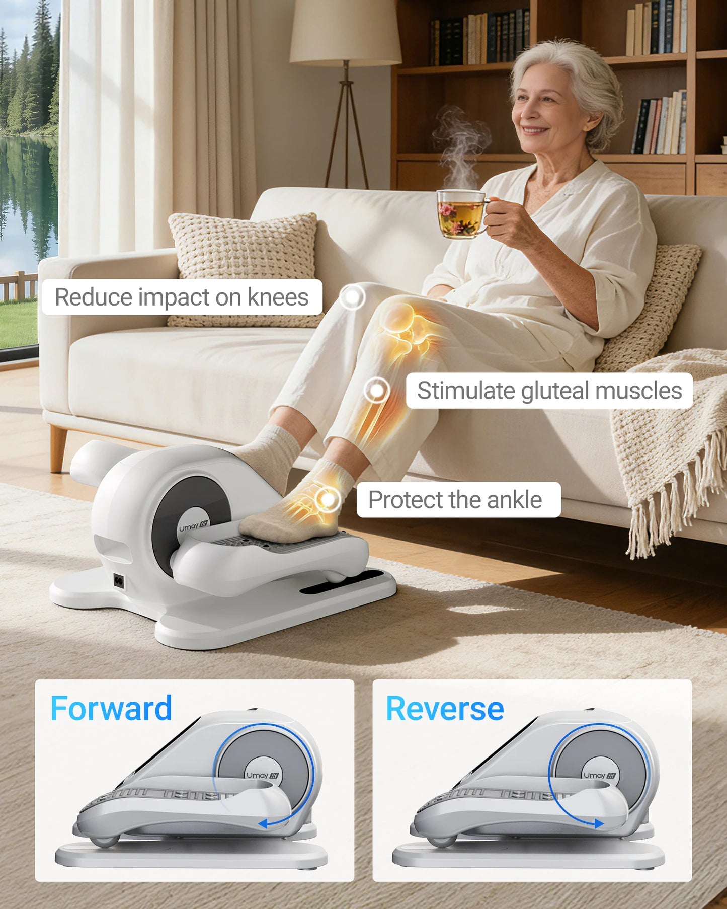 UMAY Compact Under-Desk Electric Elliptical Machine 12-Speed With Remote