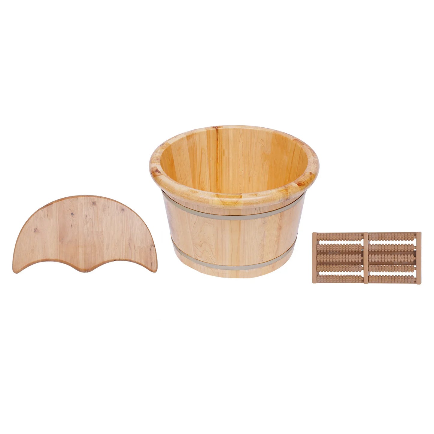 Cedar Wood Foot Bath Bucket With Lid And Massage Roller