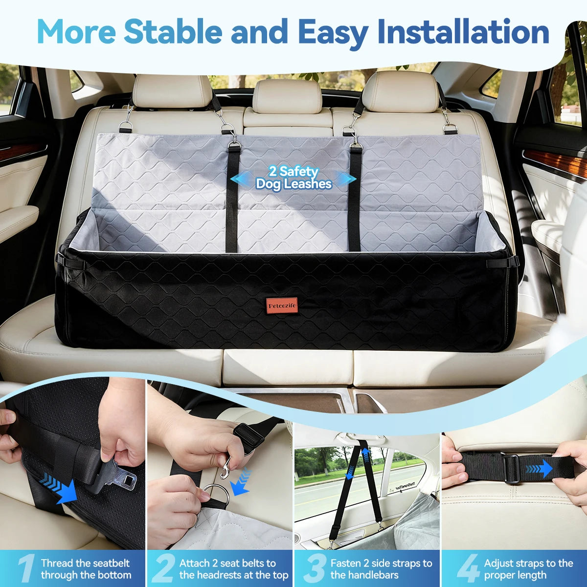 Durable Dog Car Seat and Booster Bed Featuring Travel Frame