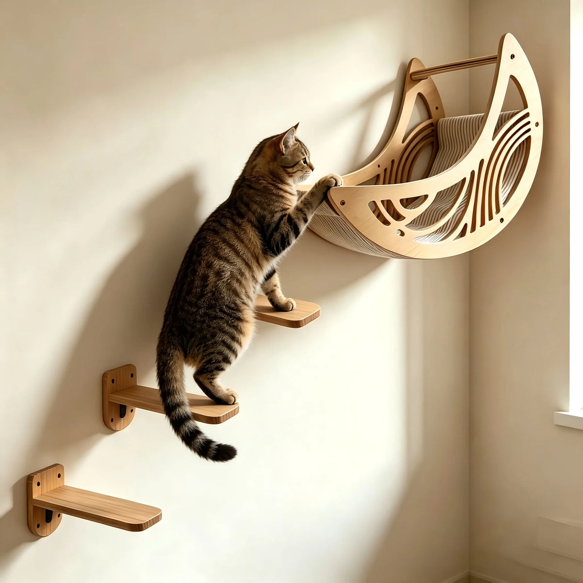 CWV Solid Pine Wood Wall Mounted Cat Climbing Shelves