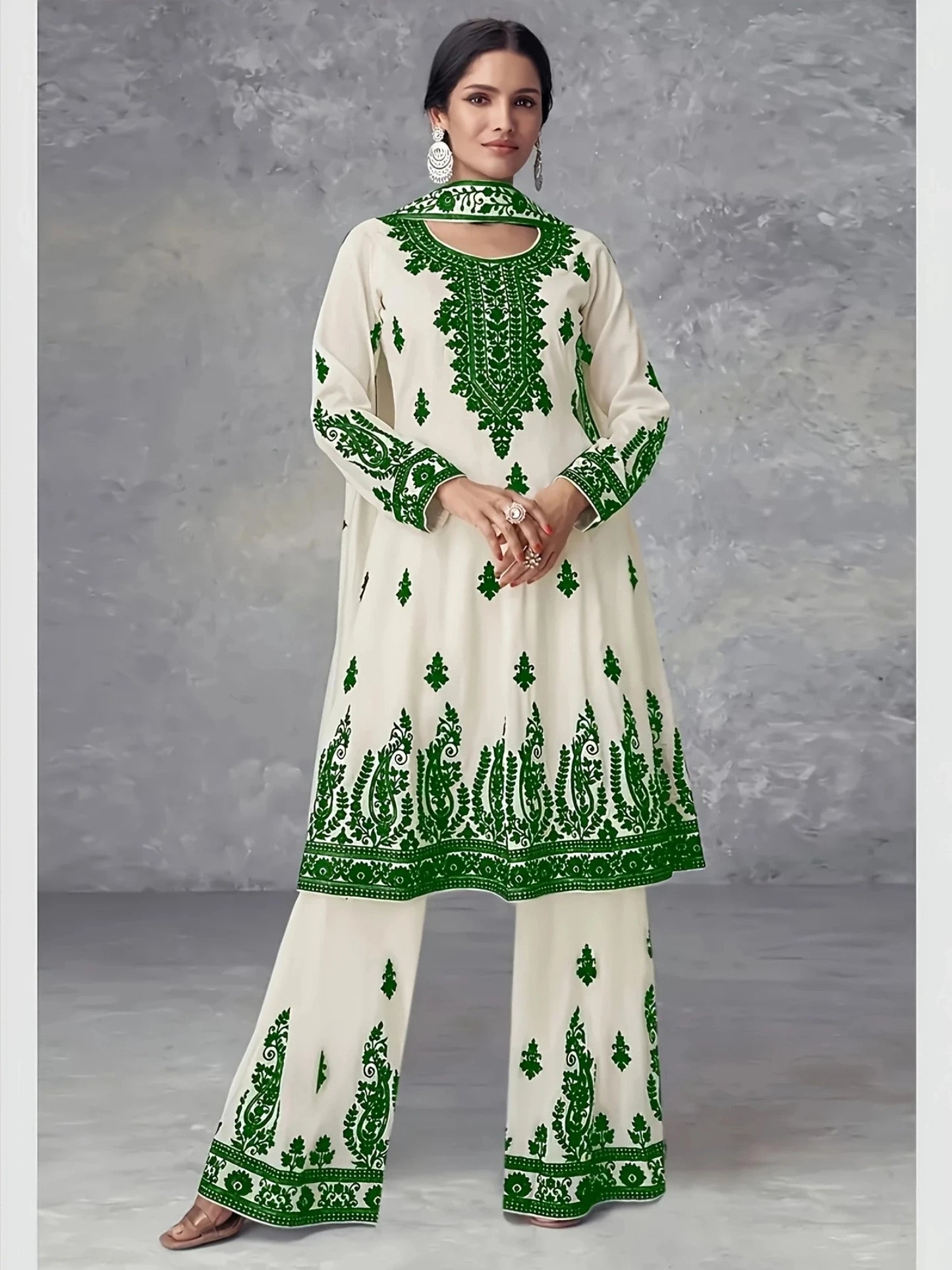 Printed Ethnic Style Three Piece Set With Headscarf