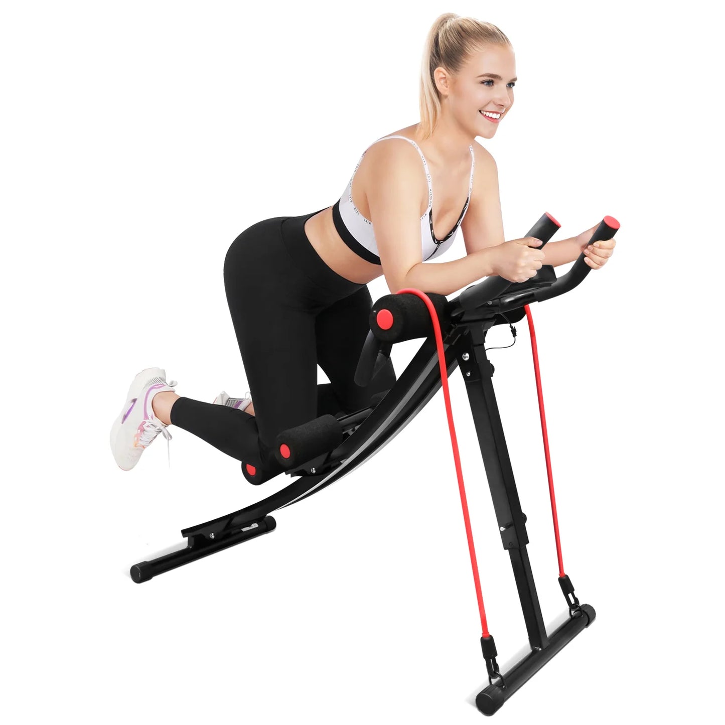 Foldable Abdominal Workout Machine With Adjustable Resistance Bands LCD Display