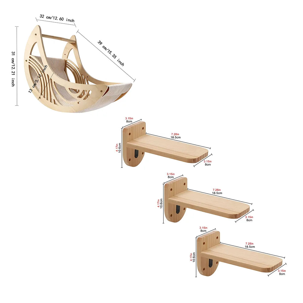 CWV Solid Pine Wood Wall Mounted Cat Climbing Shelves