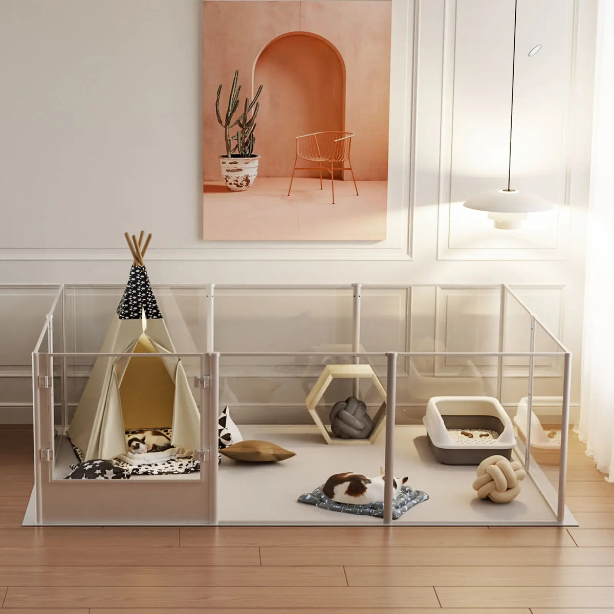 Bingopaw Clear Acrylic Pet Playpen With Waterproof Pad For Small Animals