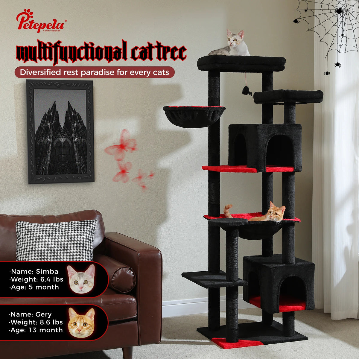 PAWZ Road Tall Cat Tree With Hammock And Scratch Posts