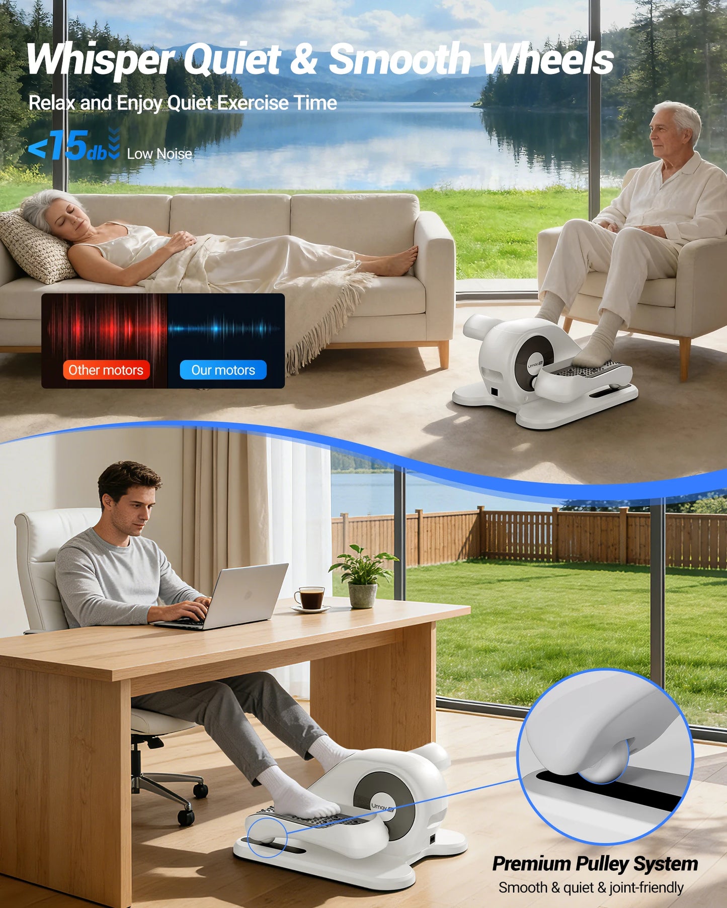 UMAY Compact Under-Desk Electric Elliptical Machine 12-Speed With Remote