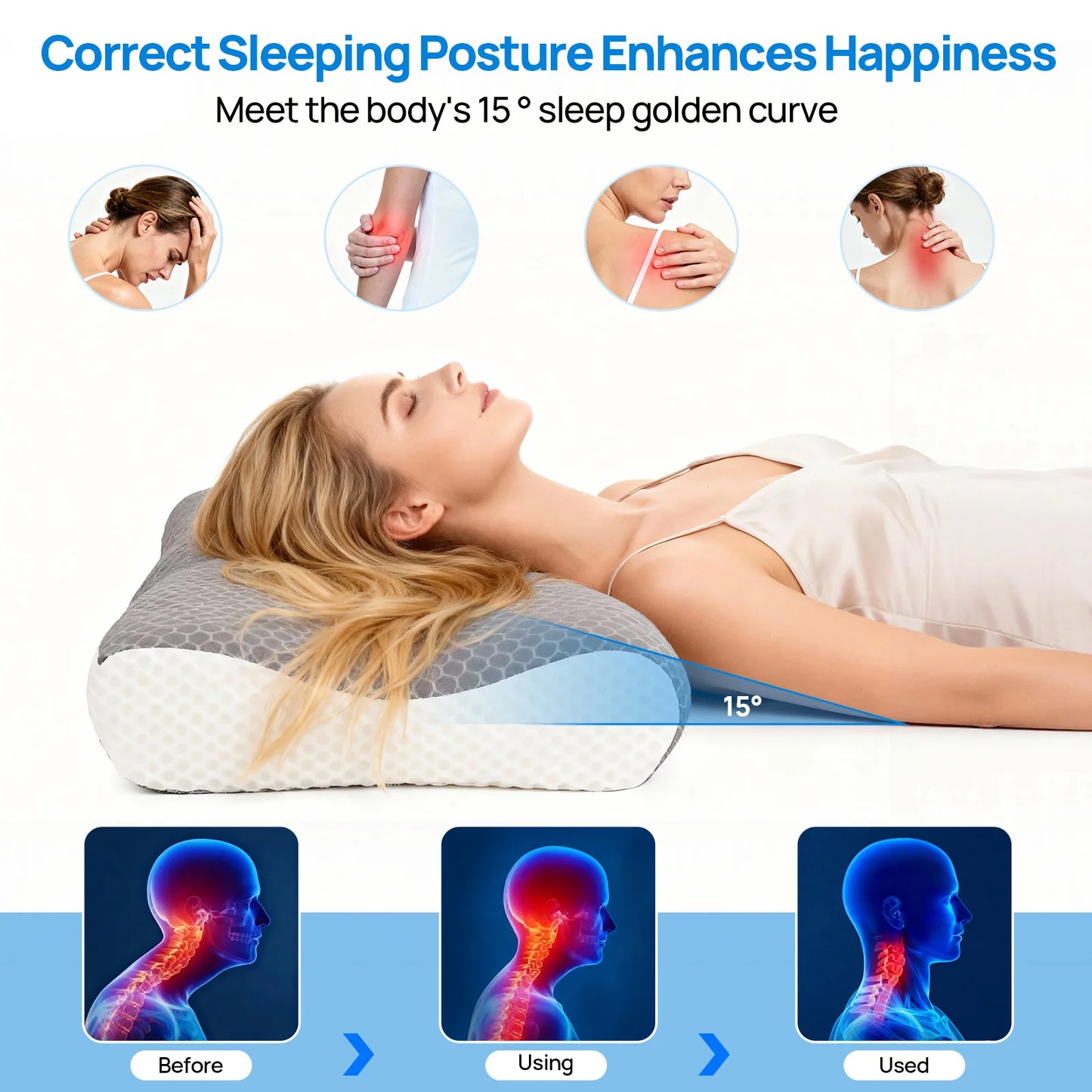 JHK Cervical Neck Pillow Memory Foam Ventilated Ergonomic Support
