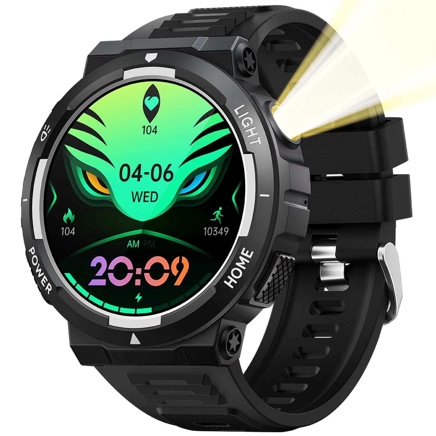 EIGIIS Men's Smartwatch With LED Flashlight And 100+ Sports Modes