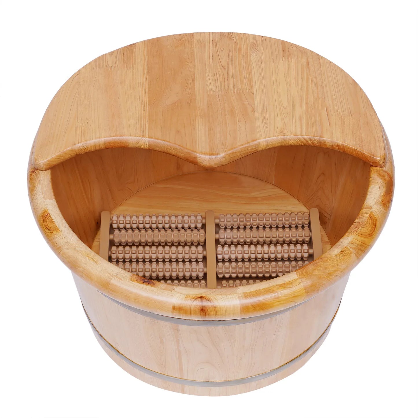 Cedar Wood Foot Bath Bucket With Lid And Massage Roller