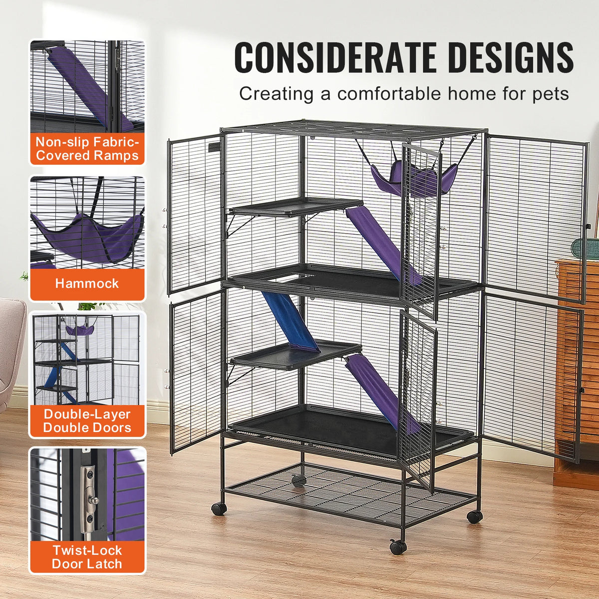 SucceBuy Four Tier Rolling Metal Spacious Indoor Cage
