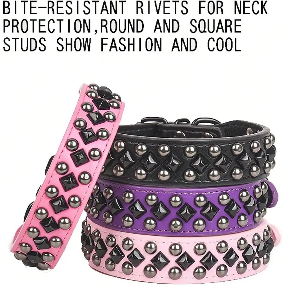 Soft PU Leather Studded Adjustable Dog Collar For Cat And Puppy