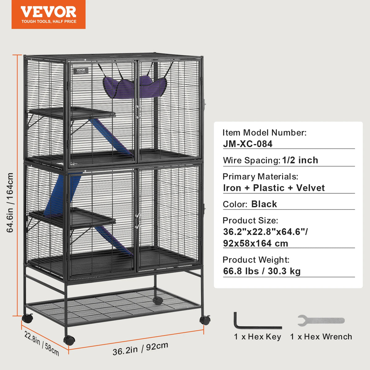 SucceBuy Four Tier Rolling Metal Spacious Indoor Cage