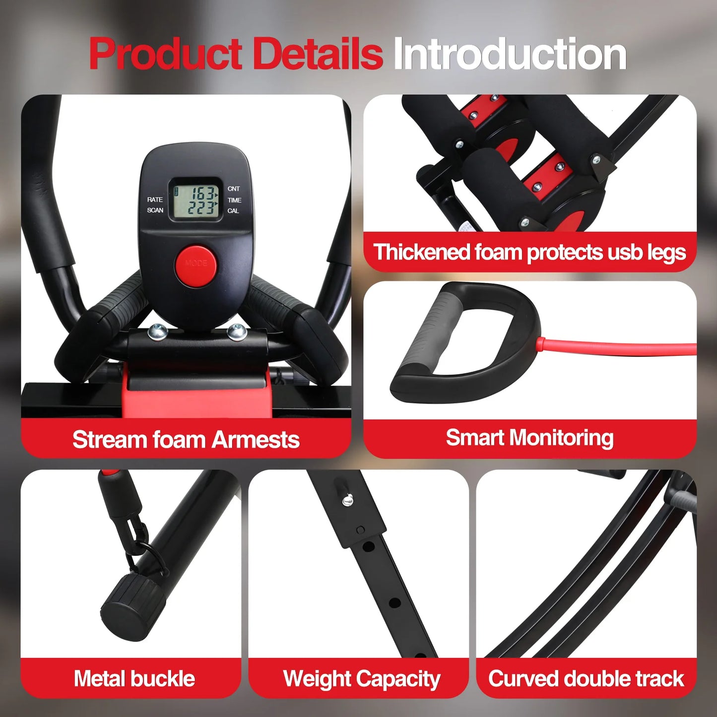 Foldable Abdominal Workout Machine With Adjustable Resistance Bands LCD Display