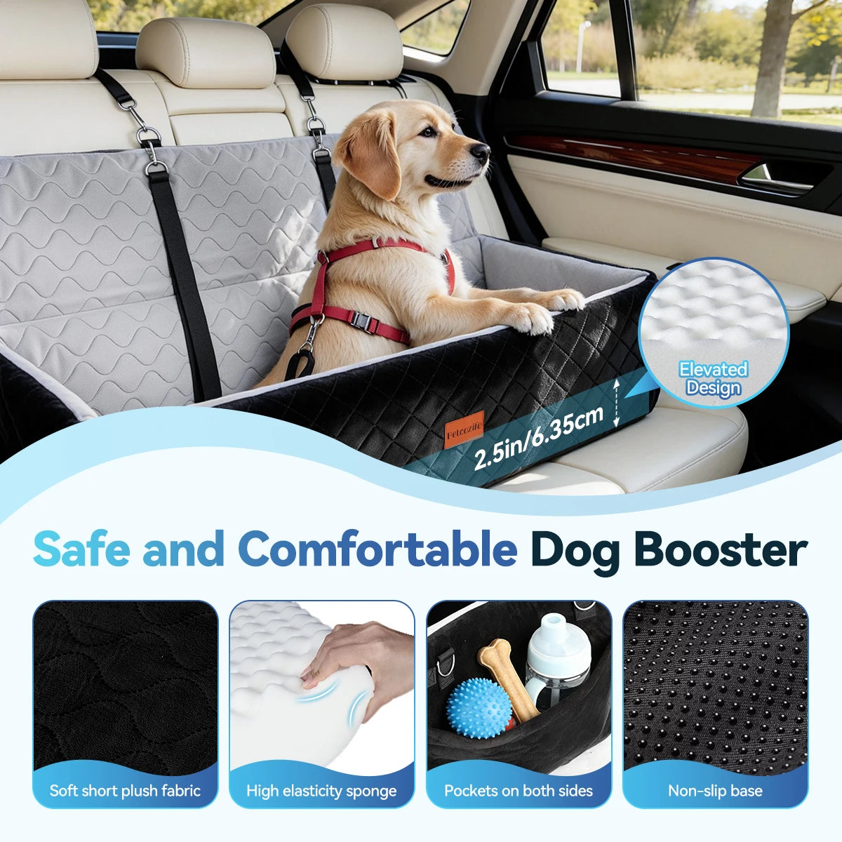 Durable Dog Car Seat and Booster Bed Featuring Travel Frame