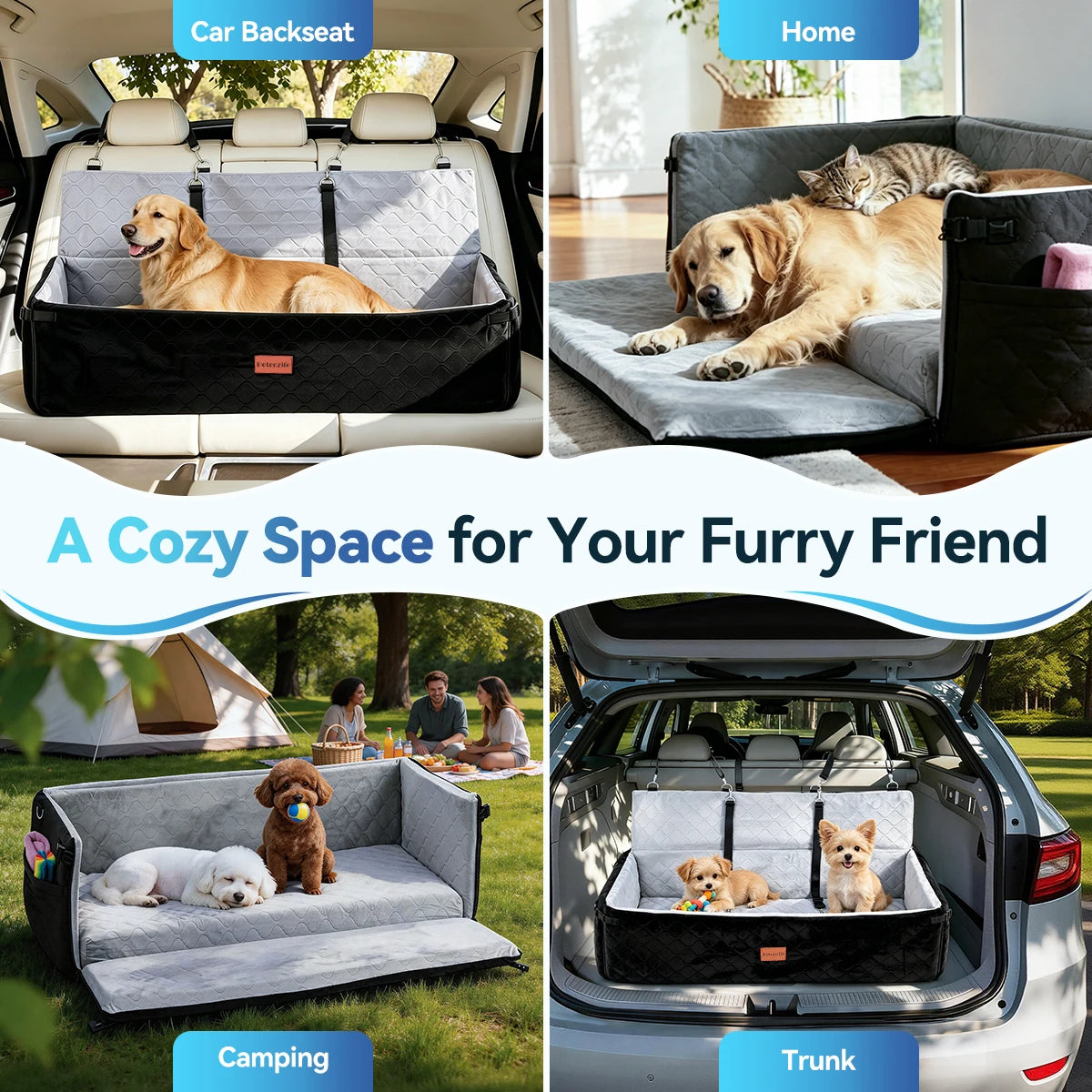 Durable Dog Car Seat and Booster Bed Featuring Travel Frame