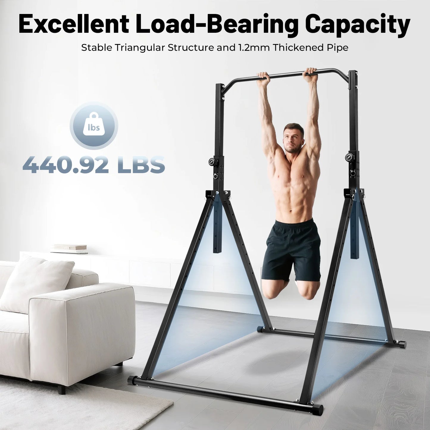 Foldable Pull Up Bar and Dip Station with Adjustable Height