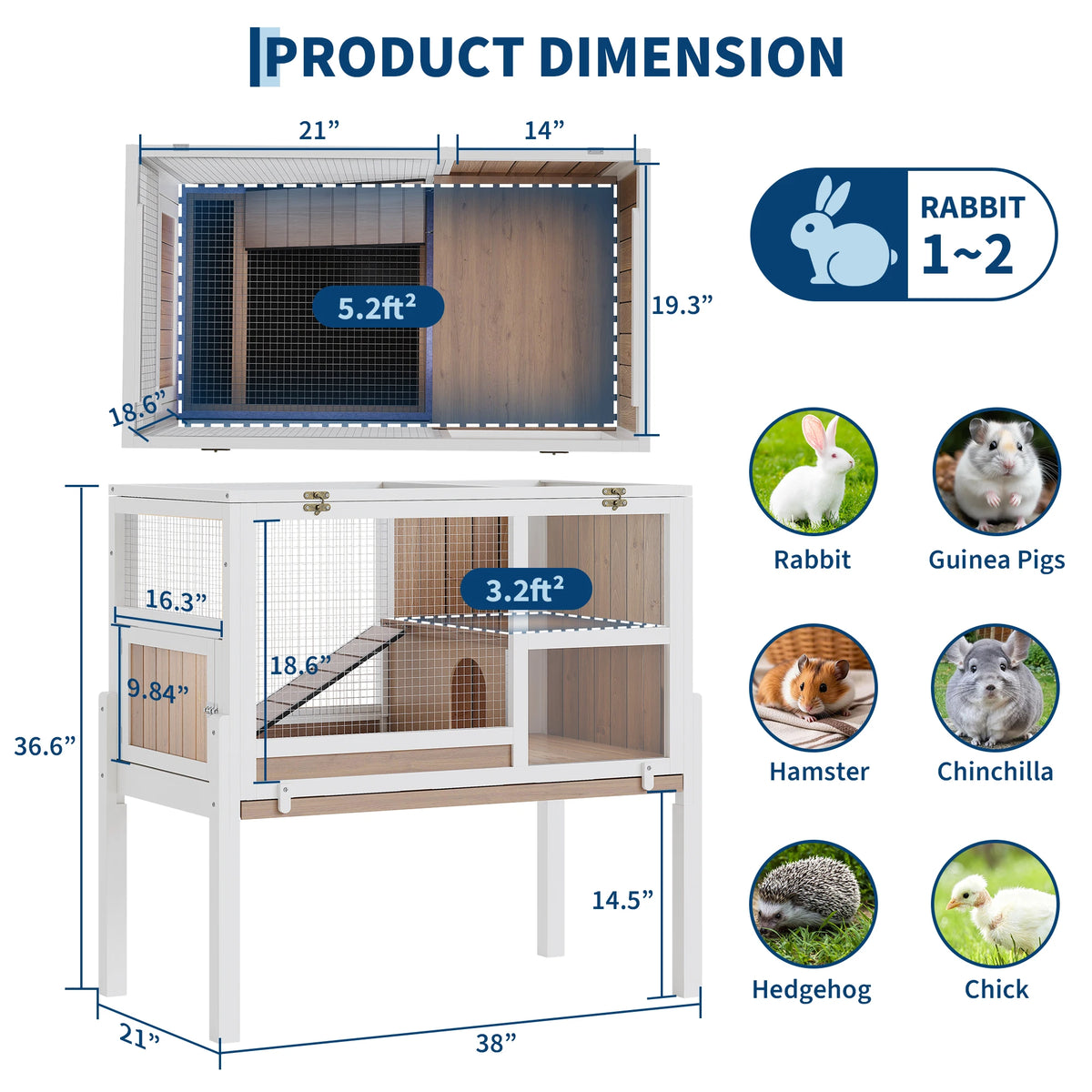 HiMISS Wooden Two Story Pet Cage With Ramp And Hideout