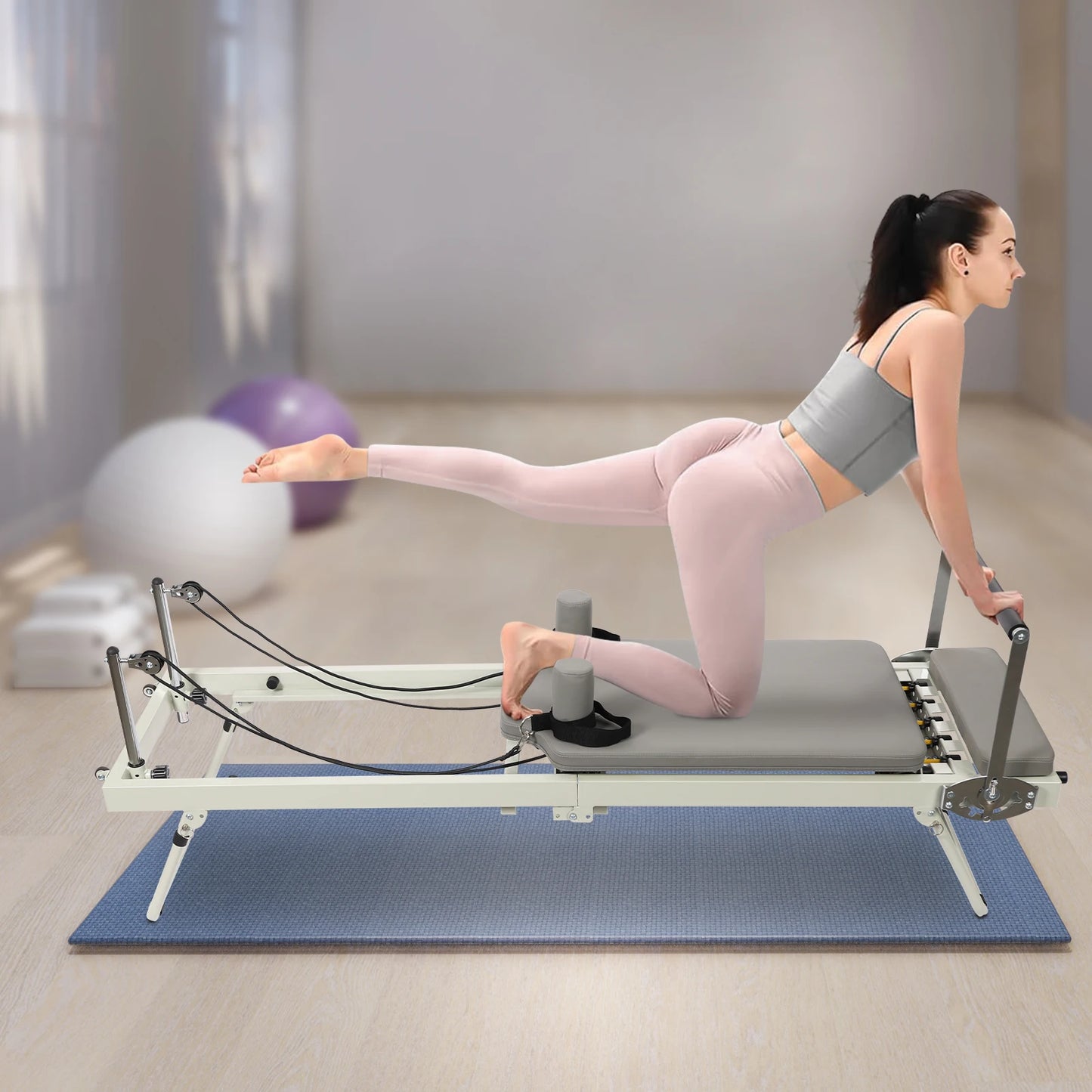 Foldable Pilates Reformer Machine For Home Fitness And Yoga