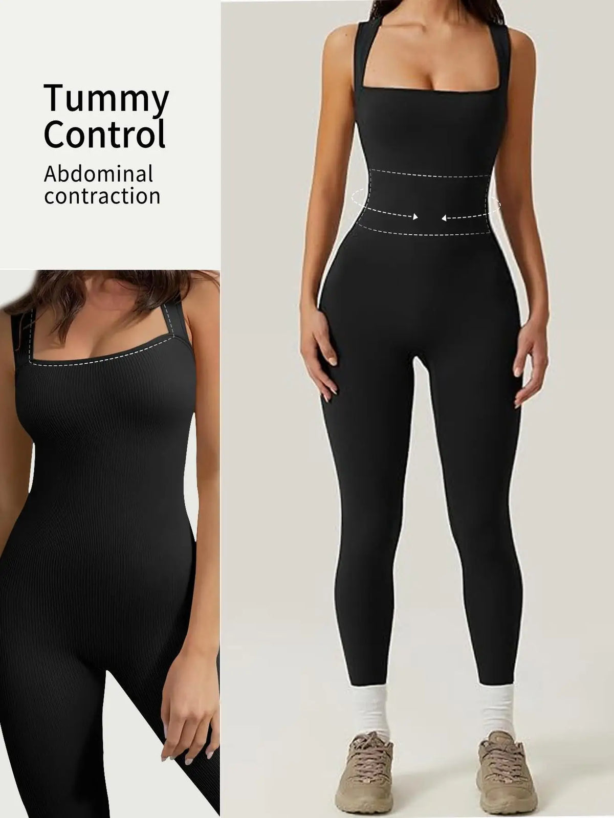 Women's Square Neck Sleeveless Workout Jumpsuit Bodycon Unitard Romper