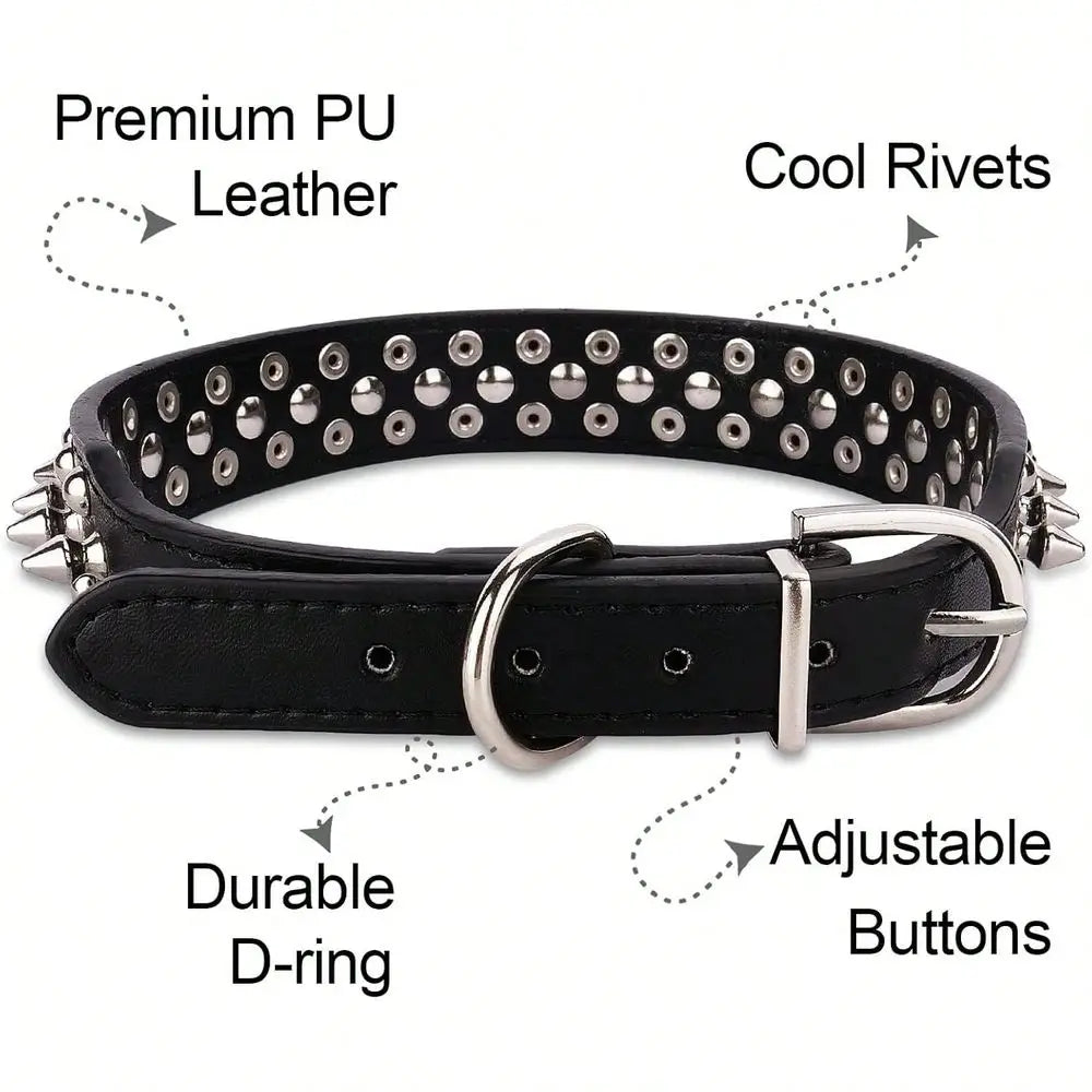 Premium Leather Spiked Dog Collar With Studded Rivet Design