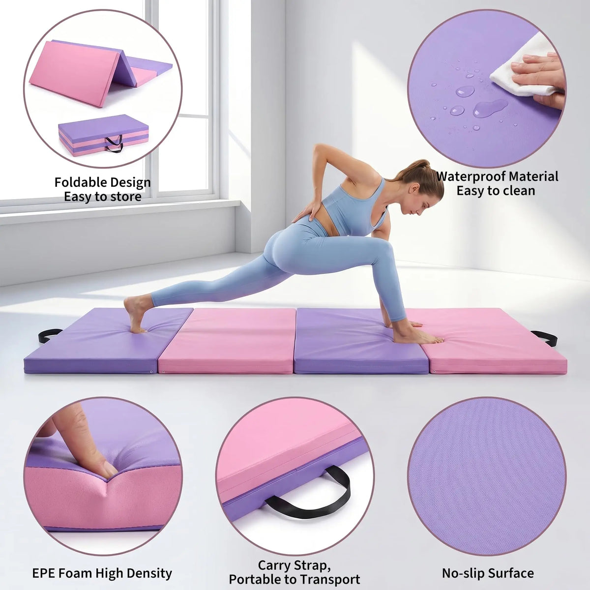 HiMISS Thick Folding Gymnastics Mat For Home Yoga And Exercise