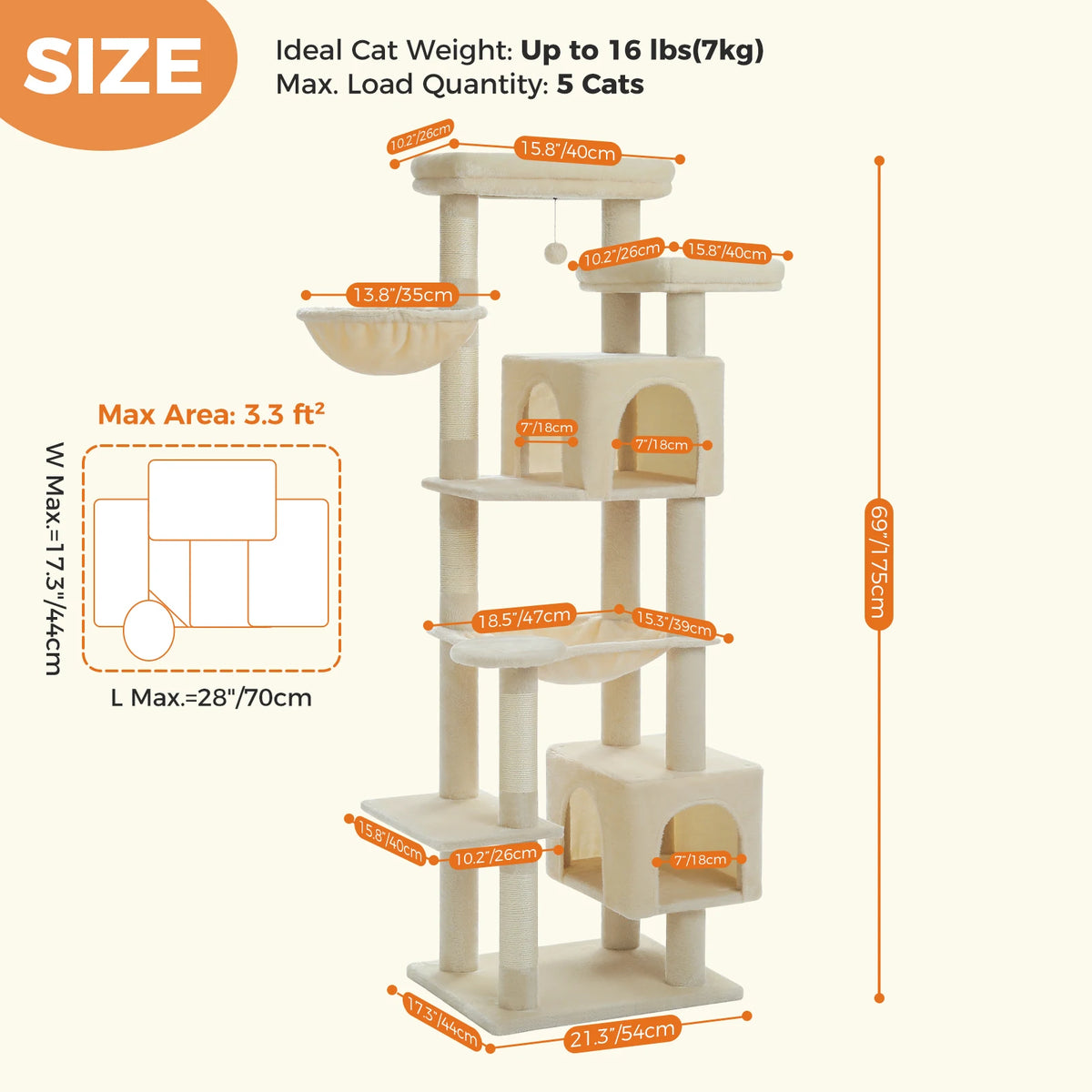 PAWZ Road Tall Cat Tree With Hammock And Scratch Posts