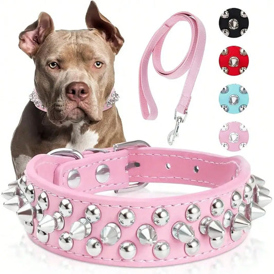 Premium Leather Spiked Dog Collar With Studded Rivet Design