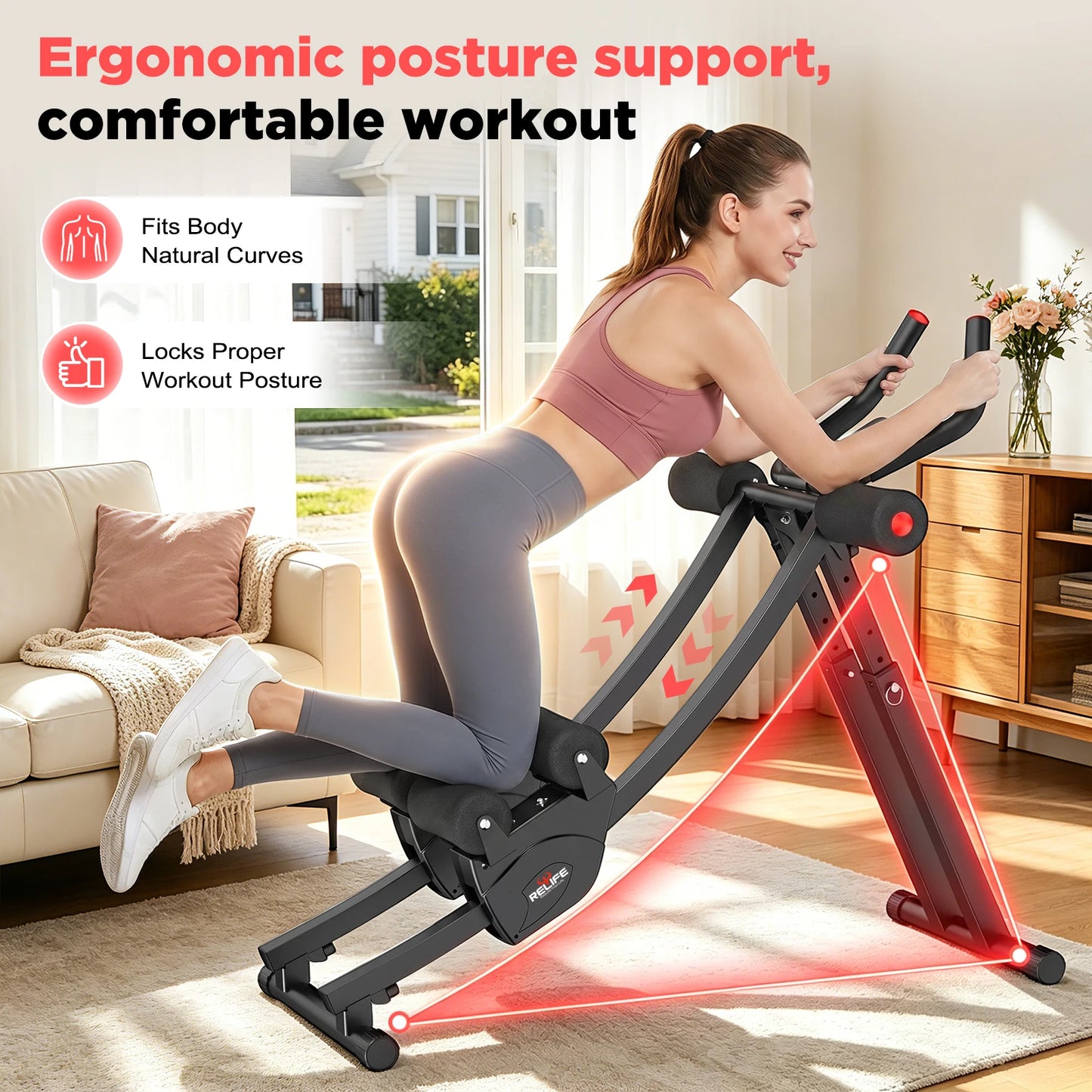 Dual Split-Track Ab Machine Foldable Core Trainer For Home Fitness