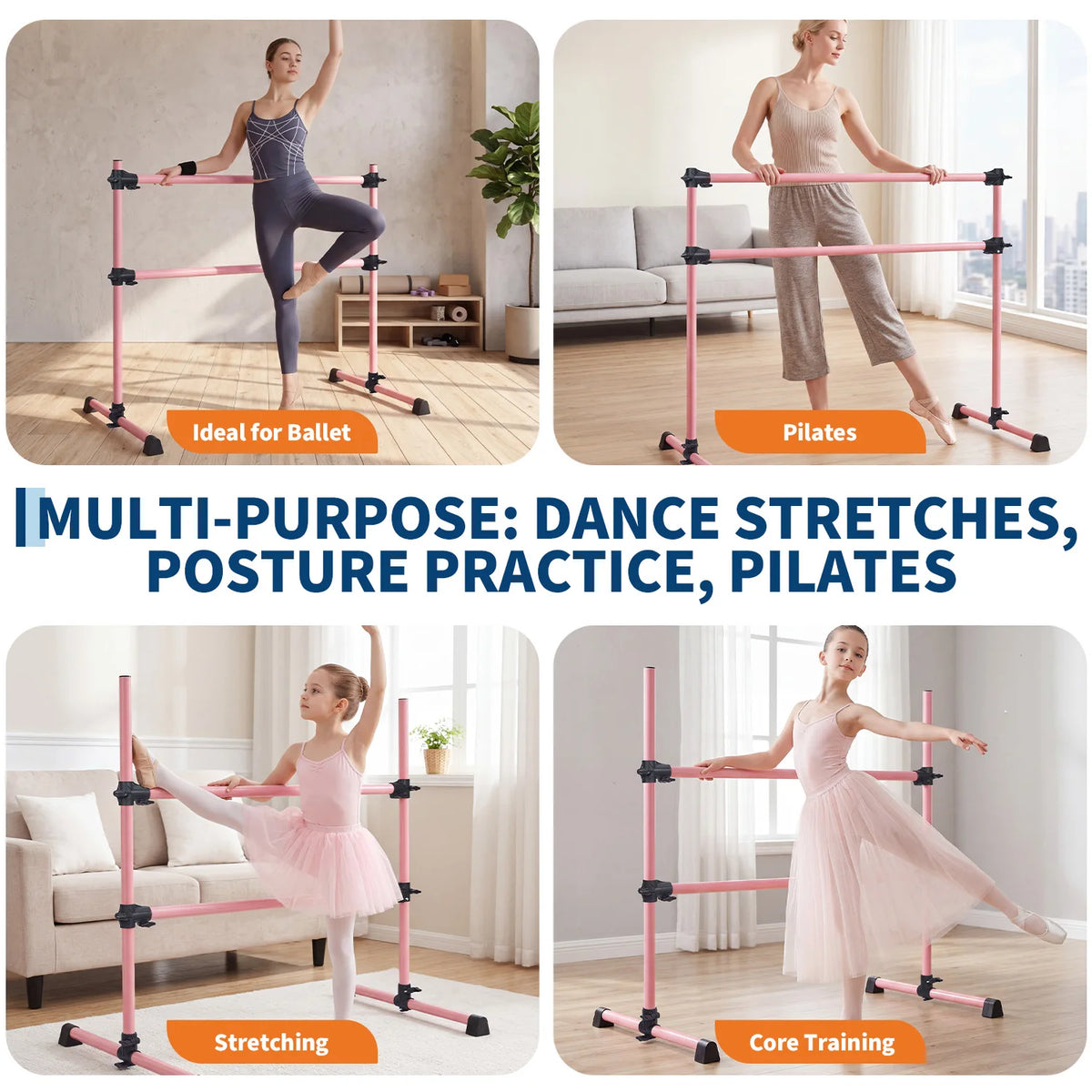 Freestanding Adjustable Dance And Pilates Barre For Home Practice