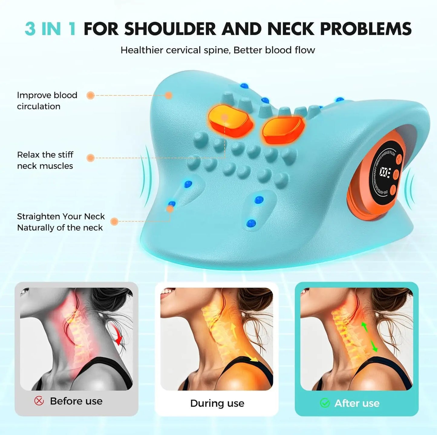 Rechargeable Portable Neck Massager Pillow With Remote Shiatsu Heat