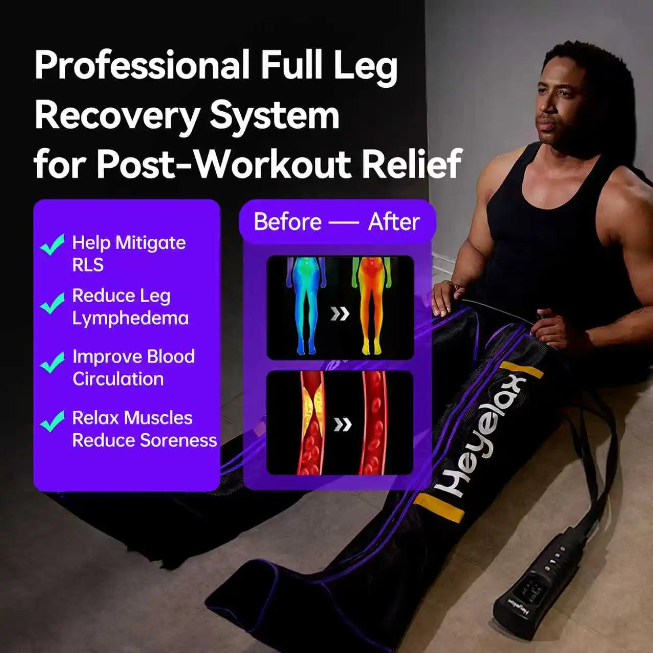Heyelax Leg Compression Massager for Circulation, Recovery, Pain Relief
