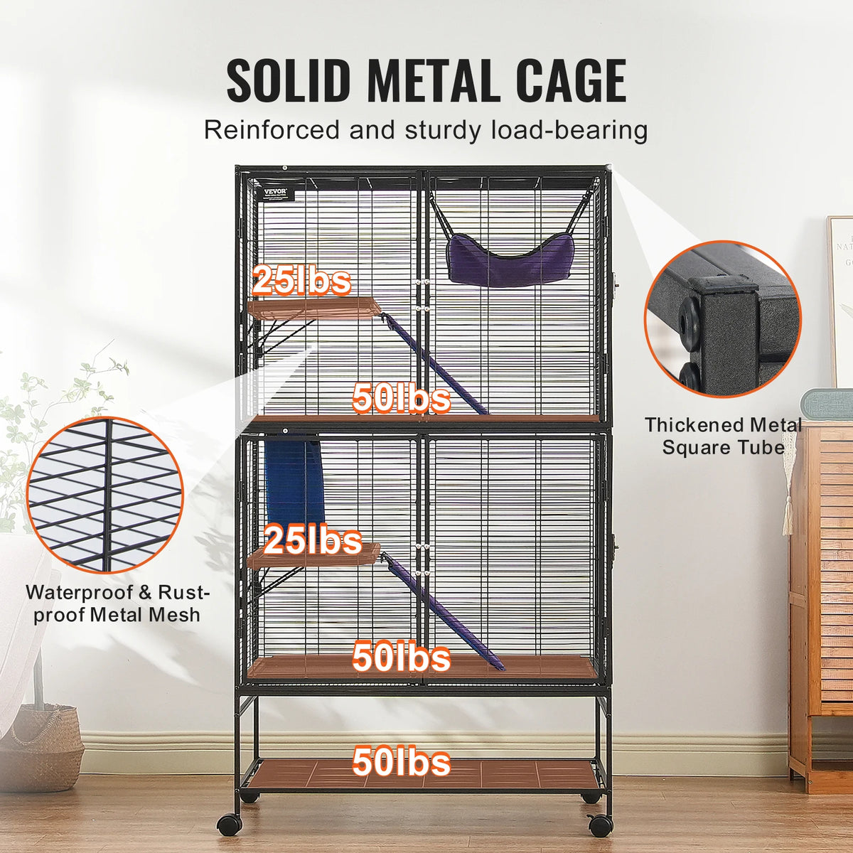 SucceBuy Four Tier Rolling Metal Spacious Indoor Cage