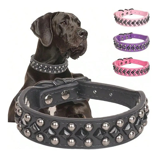 Soft PU Leather Studded Adjustable Dog Collar For Cat And Puppy